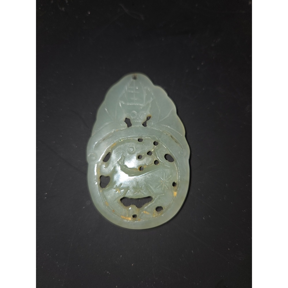 Vintage Chinese Hand Carved Jade Nephrite Pendant Pale Green Celadon 2.5 inch